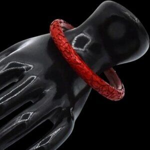 Vintage Cinnabar Floral Carved Bangle Bracelet Red Lacquer Cinnabar